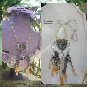 Mermaid Art Nouveau Gypsy Chandelier Crystal Quartz Stone Love Amulet necklace